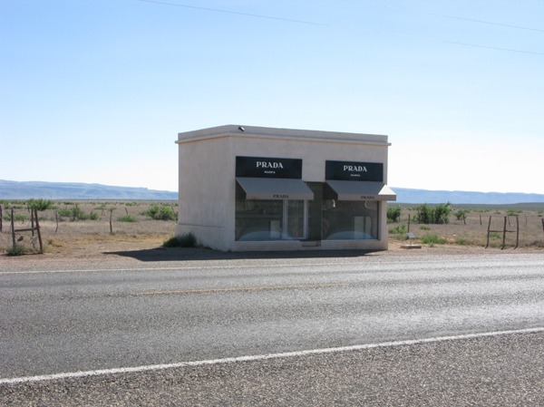 Eyesore or genius? Prada store art installation in Valentine, TX by Elmgreen and Dragset, . About 40 miles west of Marfa. Last time I went here, some cowboys had shot the windows out!
