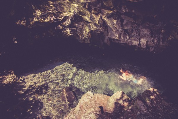 Noah getting a swim in the freshwater caves.